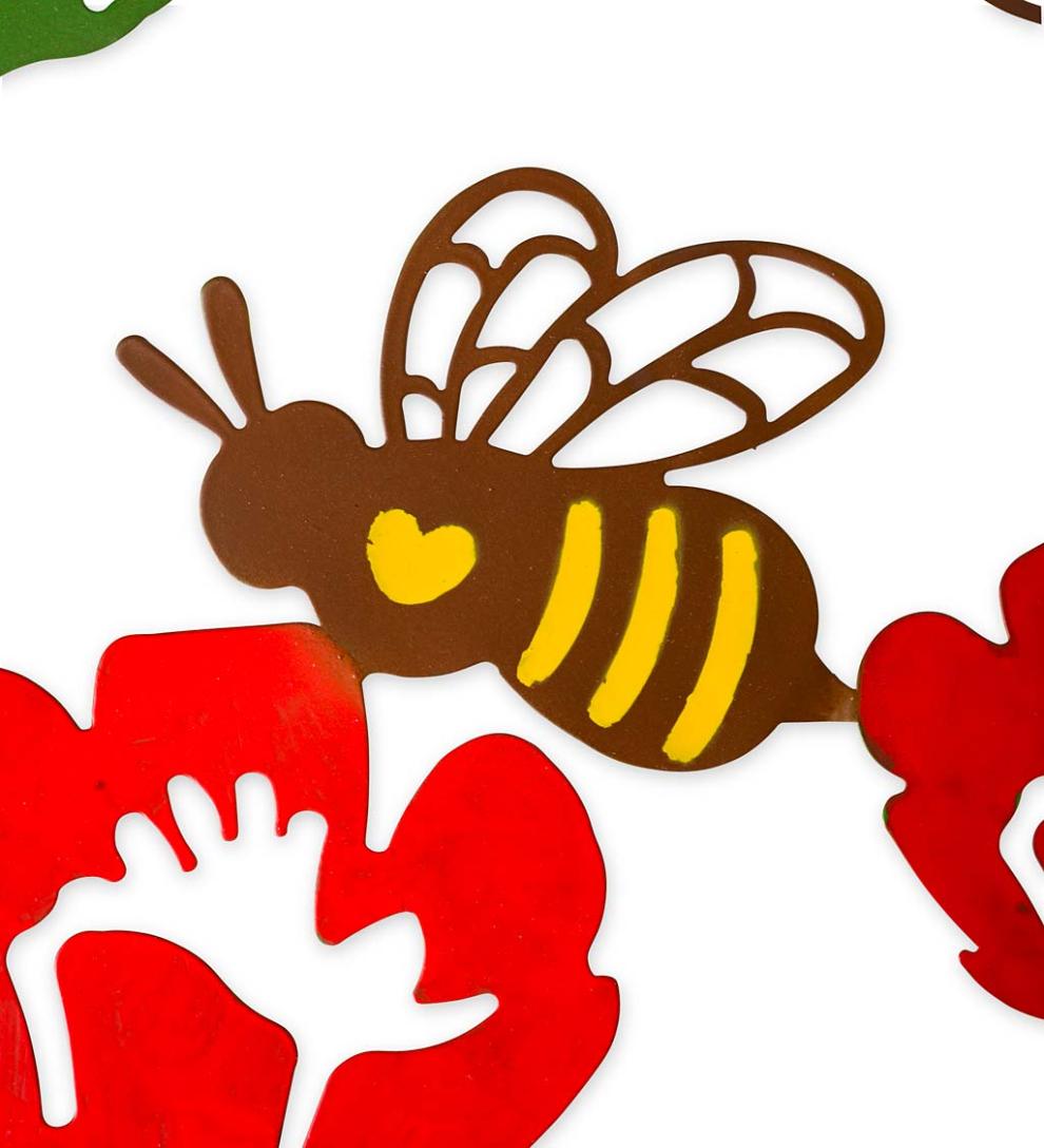 Plow & Hearth Home Accents Indoor Living Metal Indoor/Outdoor Heart Wall Art With Bees And Flowers