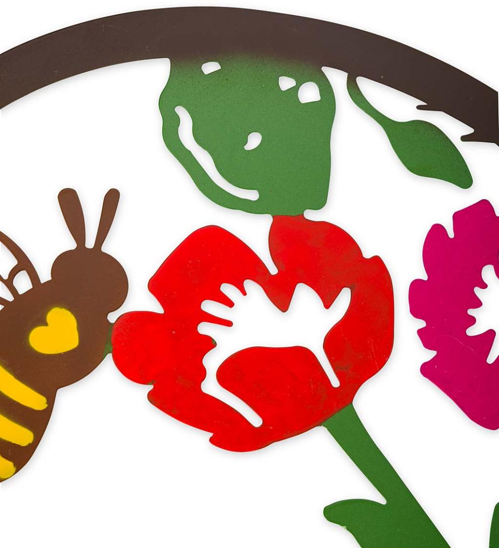 Plow & Hearth Home Accents Indoor Living Metal Indoor/Outdoor Heart Wall Art With Bees And Flowers