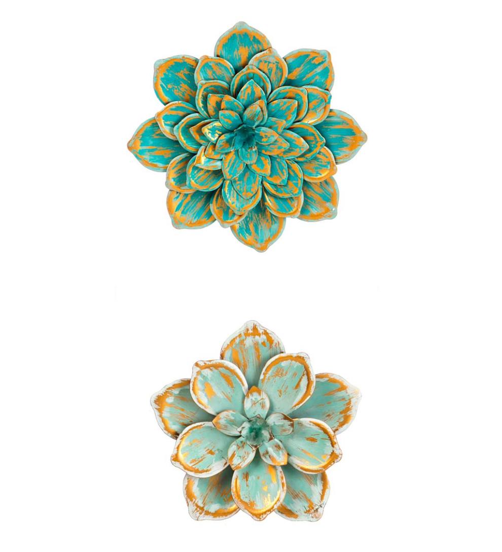 Plow & Hearth Home Accents Indoor Living Metal Succulent Wall Flowers, Set Of 2