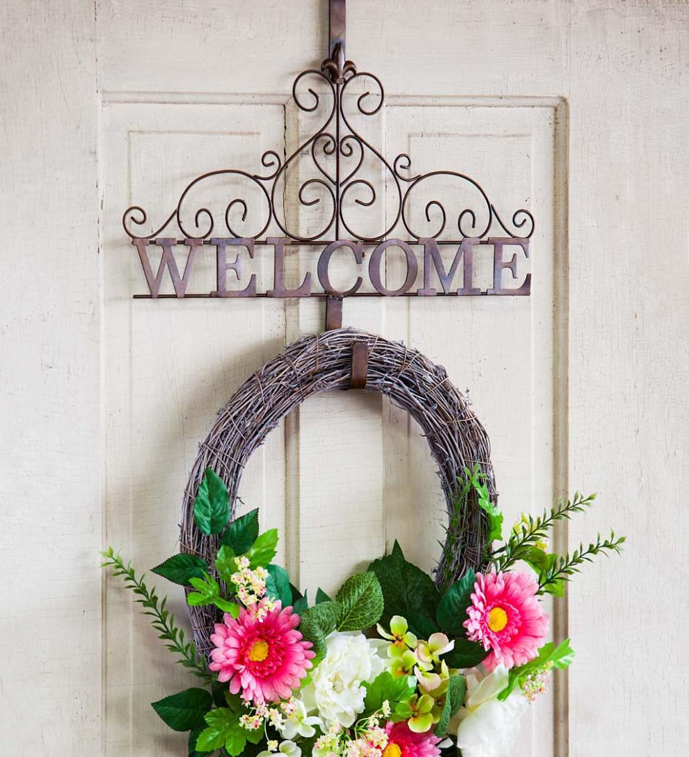 Plow & Hearth Home Accents Indoor Living Metallic Copper Fleur-De-Lis Welcome Wreath Holder