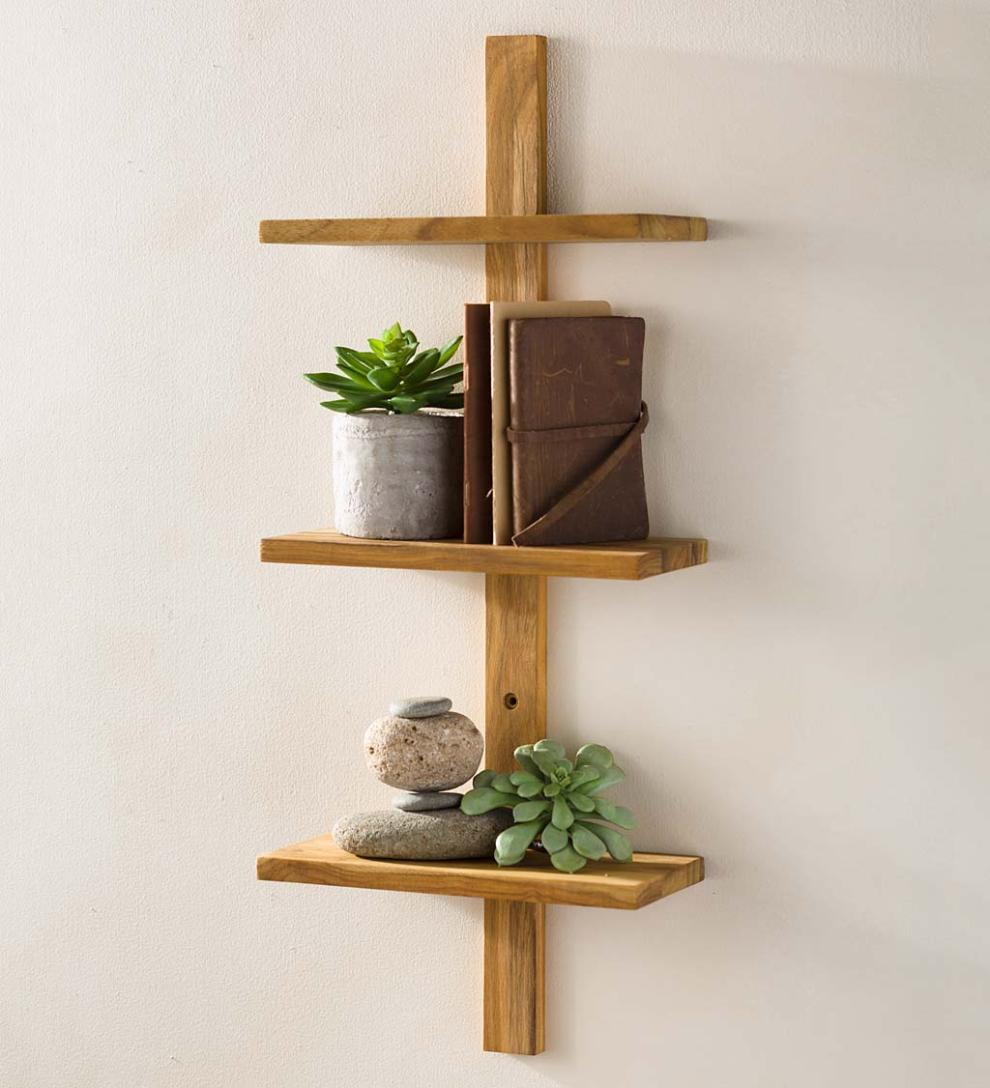 Plow & Hearth Home Accents Indoor Living Mini Teak Wall Shelf