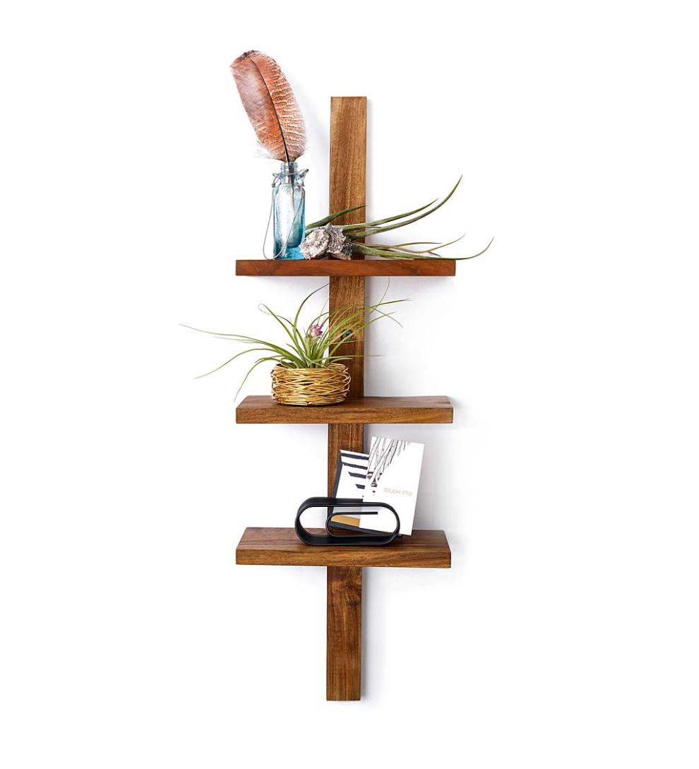Plow & Hearth Home Accents Indoor Living Mini Teak Wall Shelf