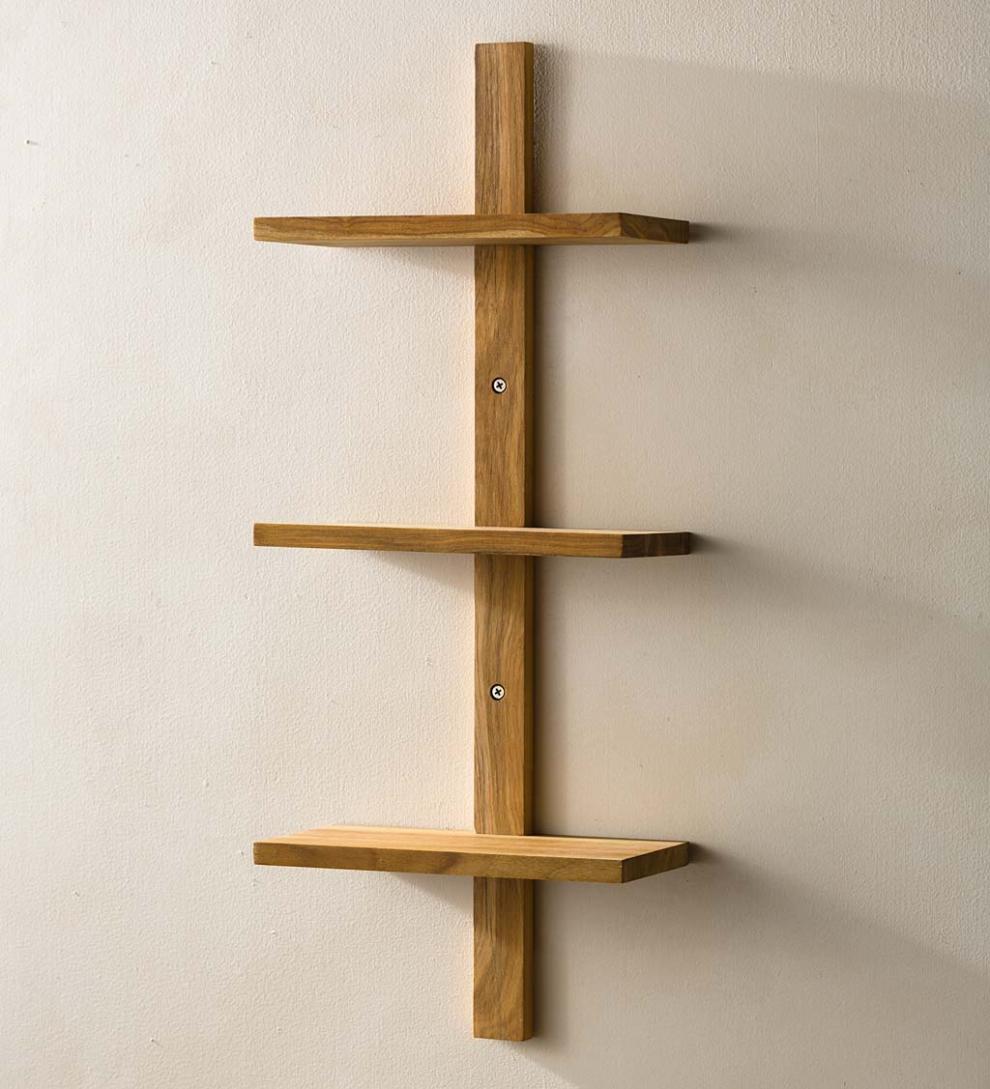 Plow & Hearth Home Accents Indoor Living Mini Teak Wall Shelf
