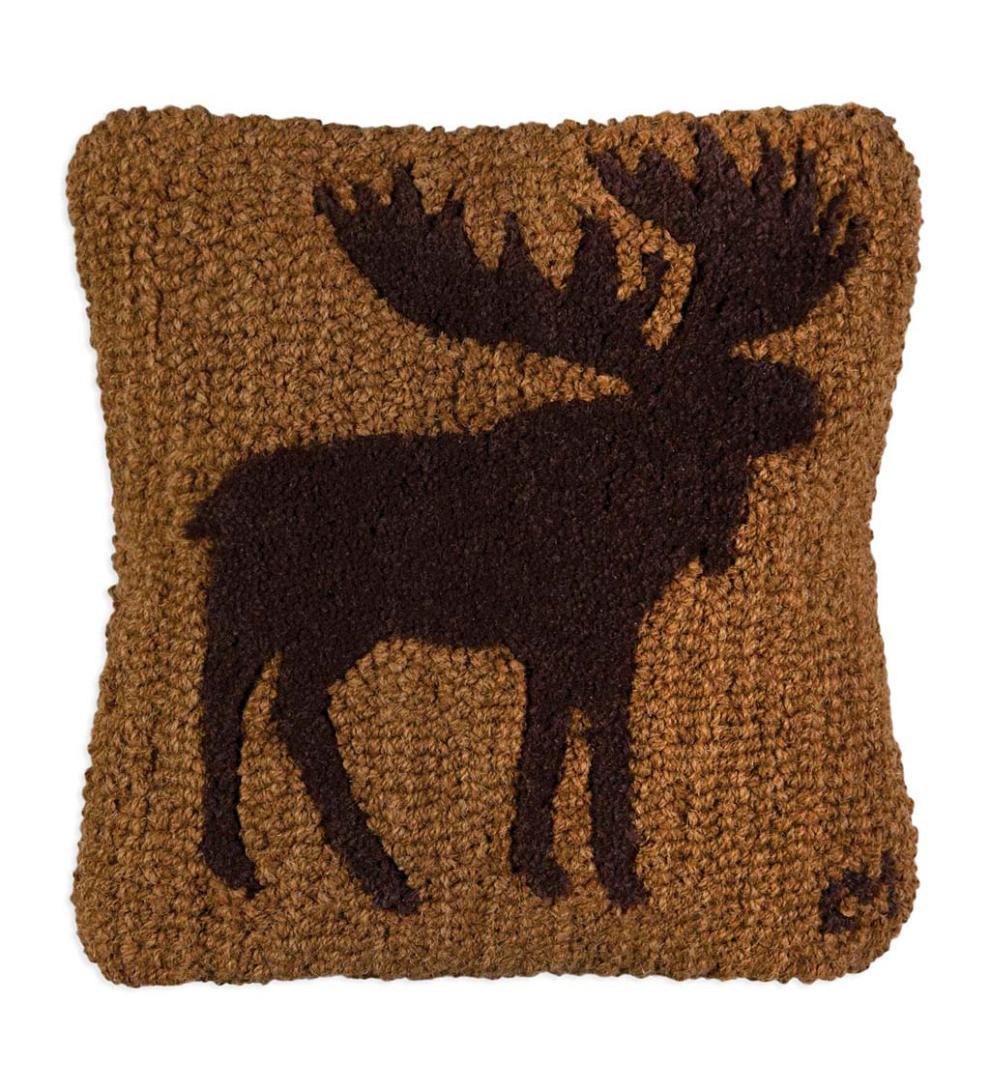 Plow & Hearth Home Accents Indoor Living Moose Silhouette Hand-Hooked Wool Throw Pillow
