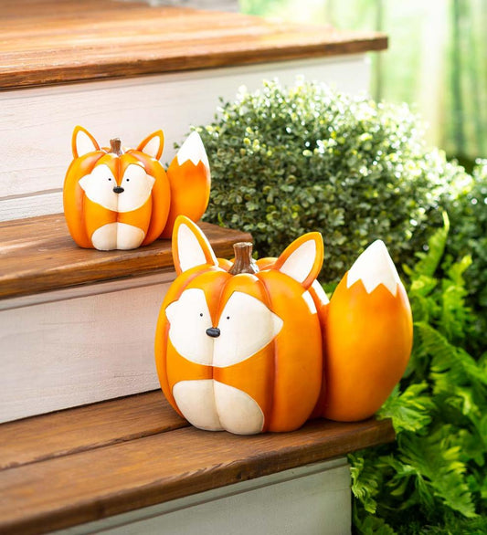 Plow & Hearth Home Accents Indoor Living Mother And Baby Fox Pumpkin Statues, Set Of 2