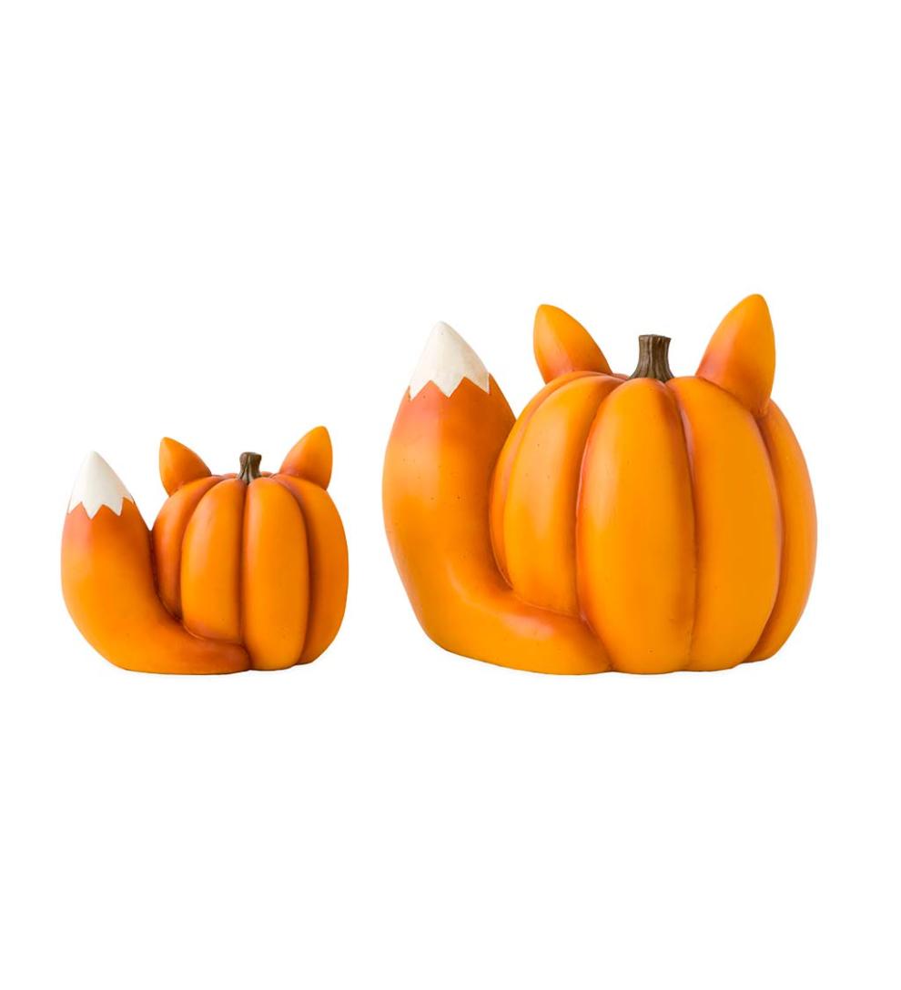 Plow & Hearth Home Accents Indoor Living Mother And Baby Fox Pumpkin Statues, Set Of 2