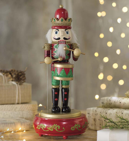 Plow & Hearth Home Accents Indoor Living Musical Animated Wooden Nutcracker Statue - Green Base