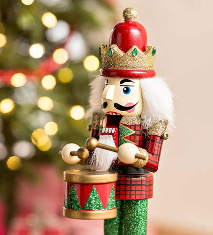 Plow & Hearth Home Accents Indoor Living Musical Animated Wooden Nutcracker Statue - Green Base