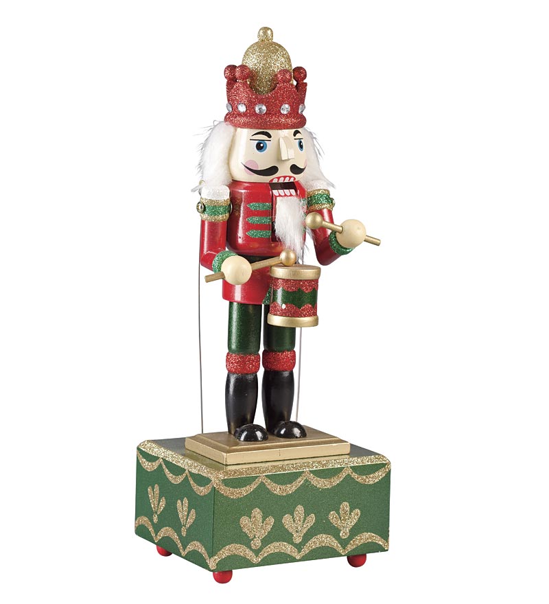 Plow & Hearth Home Accents Indoor Living Musical Animated Wooden Nutcracker Statue - Green Base
