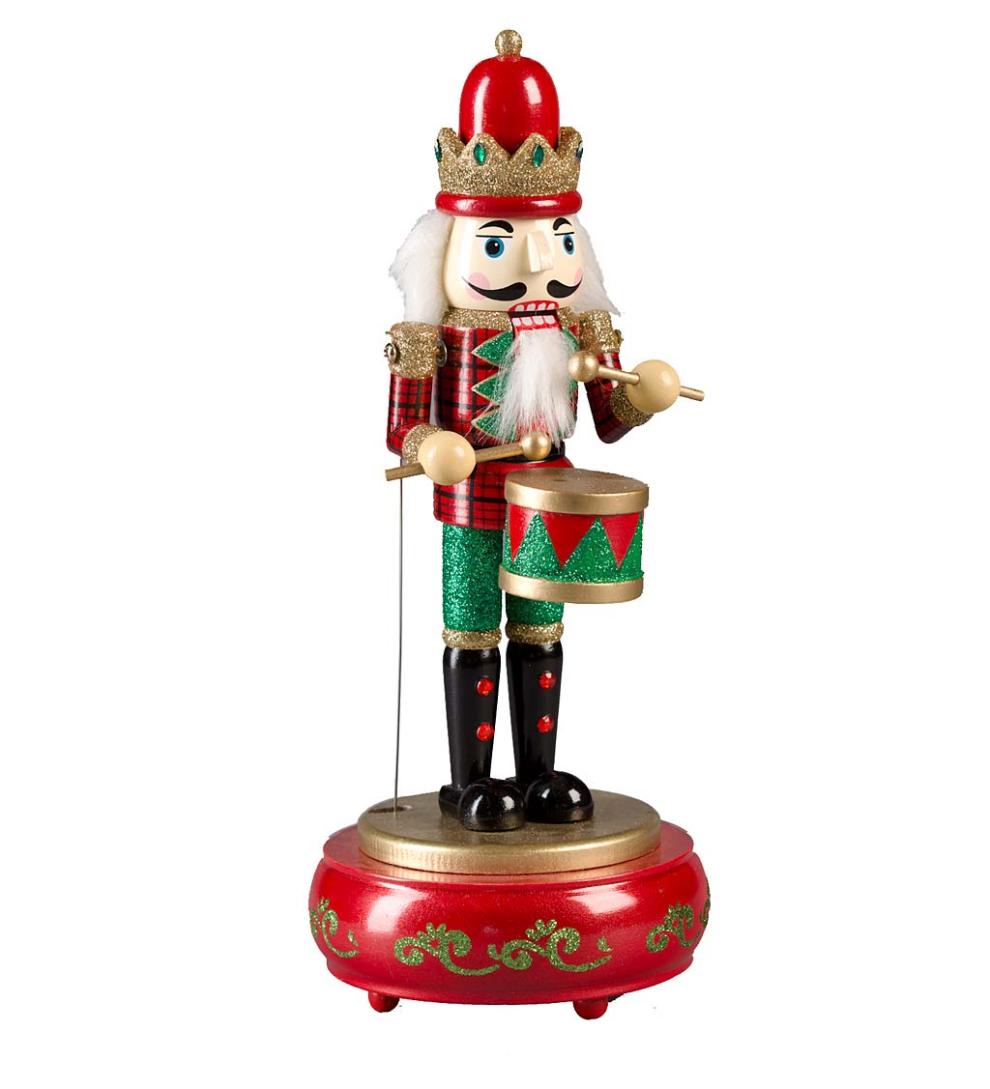 Plow & Hearth Home Accents Indoor Living Musical Animated Wooden Nutcracker Statue - Green Base