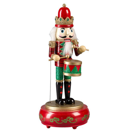 Plow & Hearth Home Accents Indoor Living Musical Animated Wooden Nutcracker Statue - Green Base