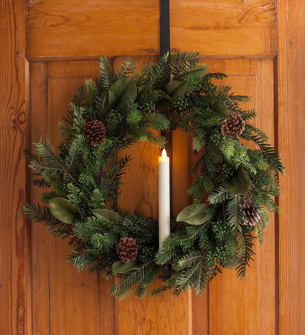 Plow & Hearth Home Accents Indoor Living Over-Door Adjustable Wreath Hanger With Candle Holder