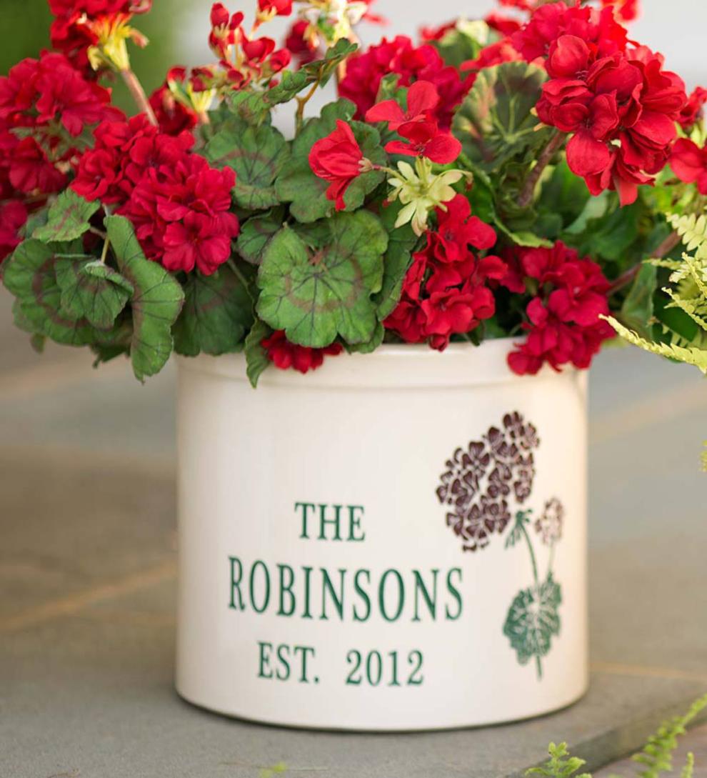 Plow & Hearth Home Accents Indoor Living Personalized Stoneware Crock With Geranium Design