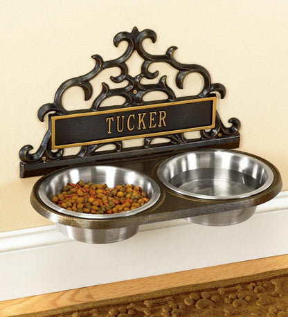 Plow & Hearth Home Accents Indoor Living Personalized Wall-Mount Pet Feeder - Black With Gold