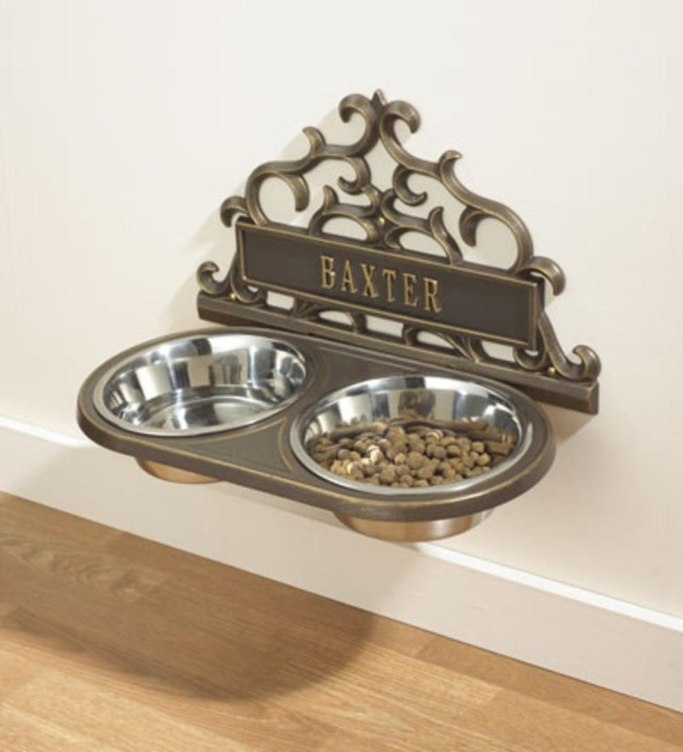 Plow & Hearth Home Accents Indoor Living Personalized Wall-Mount Pet Feeder - Black With Gold