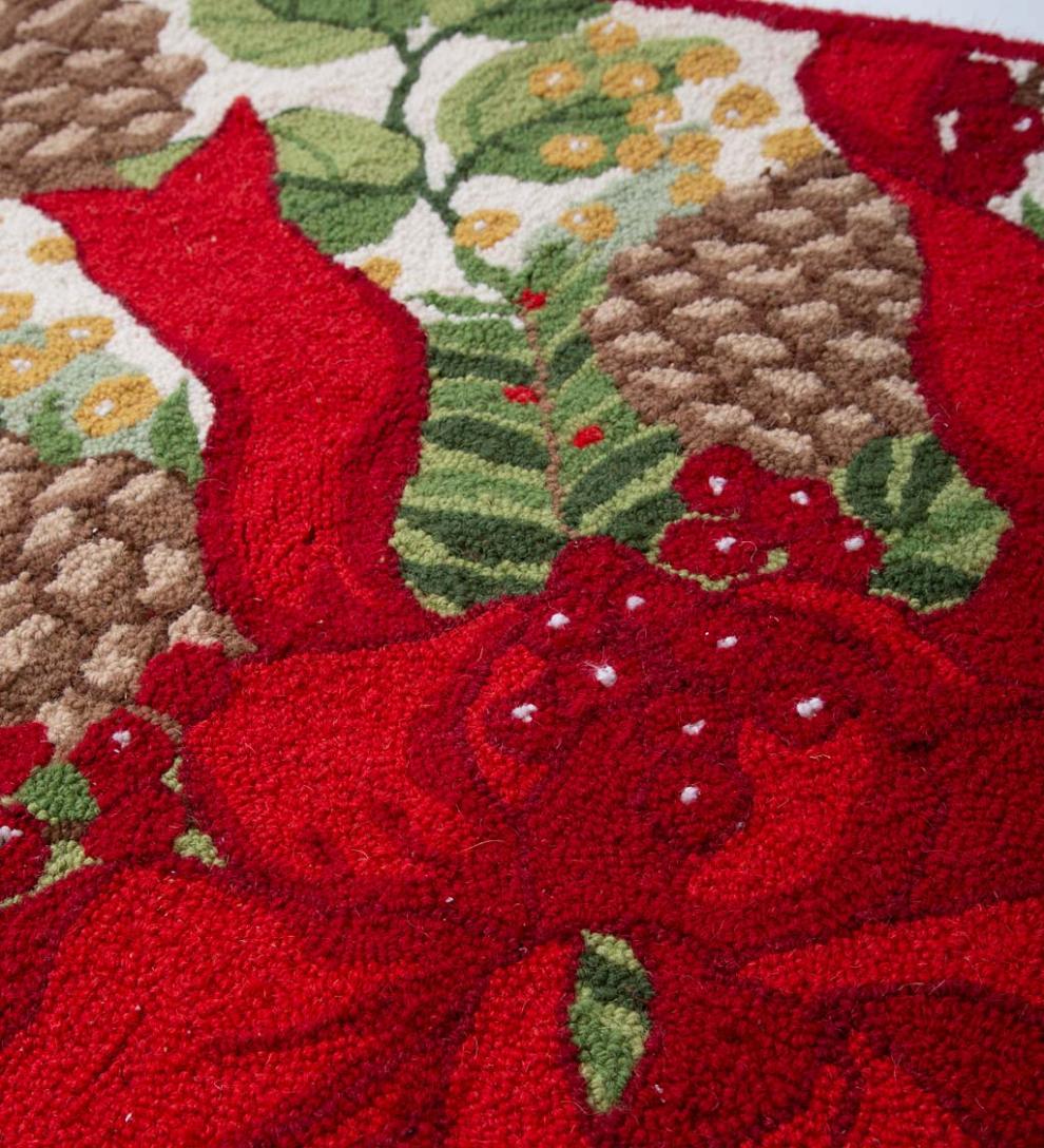 Plow & Hearth Home Accents Indoor Living Pine Cone And Bow Holiday Bouquet Wool Hearth Rug