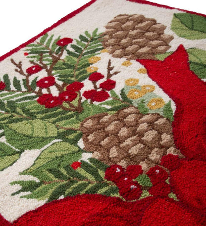 Plow & Hearth Home Accents Indoor Living Pine Cone And Bow Holiday Bouquet Wool Hearth Rug