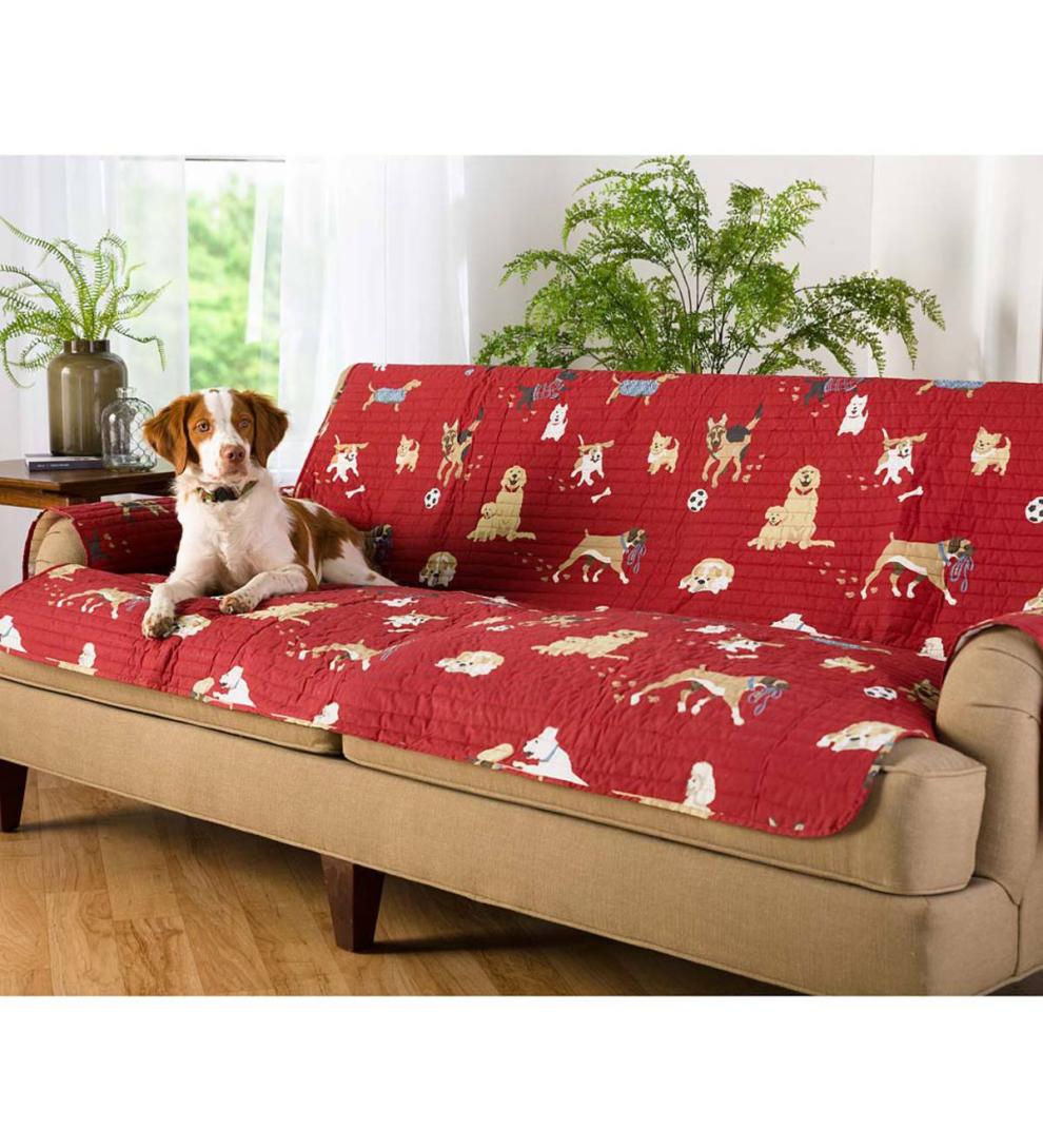 Plow & Hearth Home Accents Indoor Living Protective Pet Sofa Cover, Dog Park Design