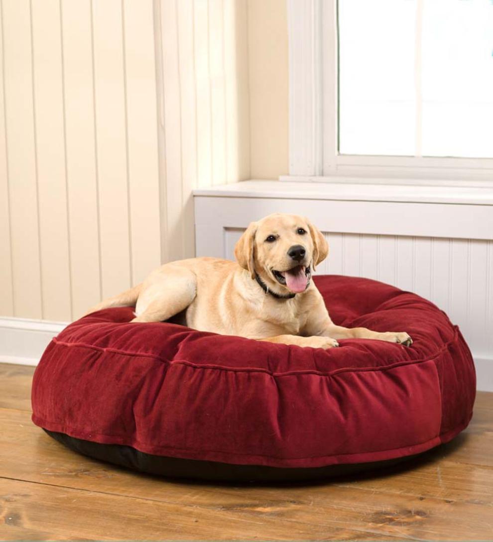 Plow & Hearth Home Accents Indoor Living Round Tufted Plush Velvet Pet Bed