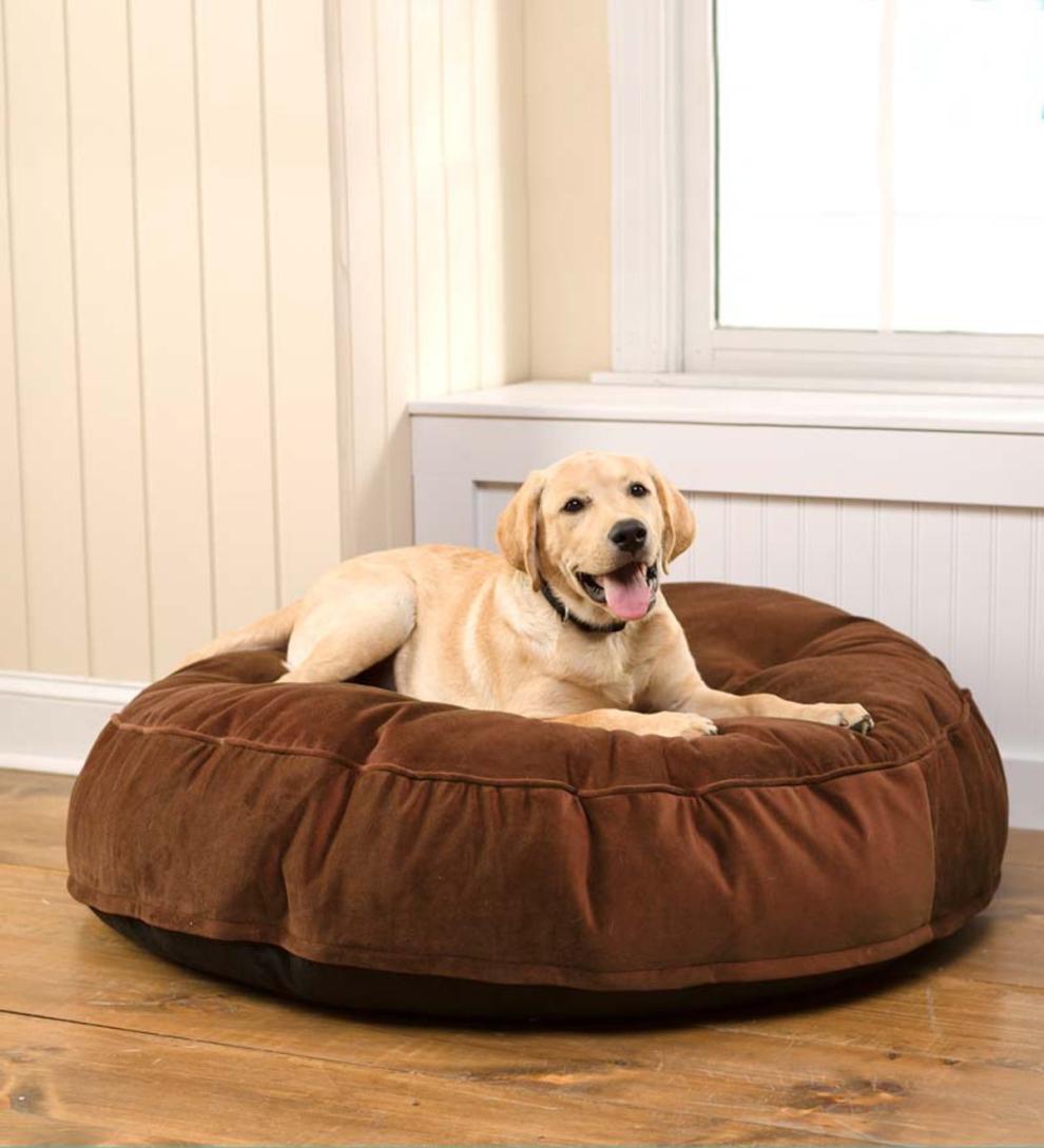 Plow & Hearth Home Accents Indoor Living Round Tufted Plush Velvet Pet Bed