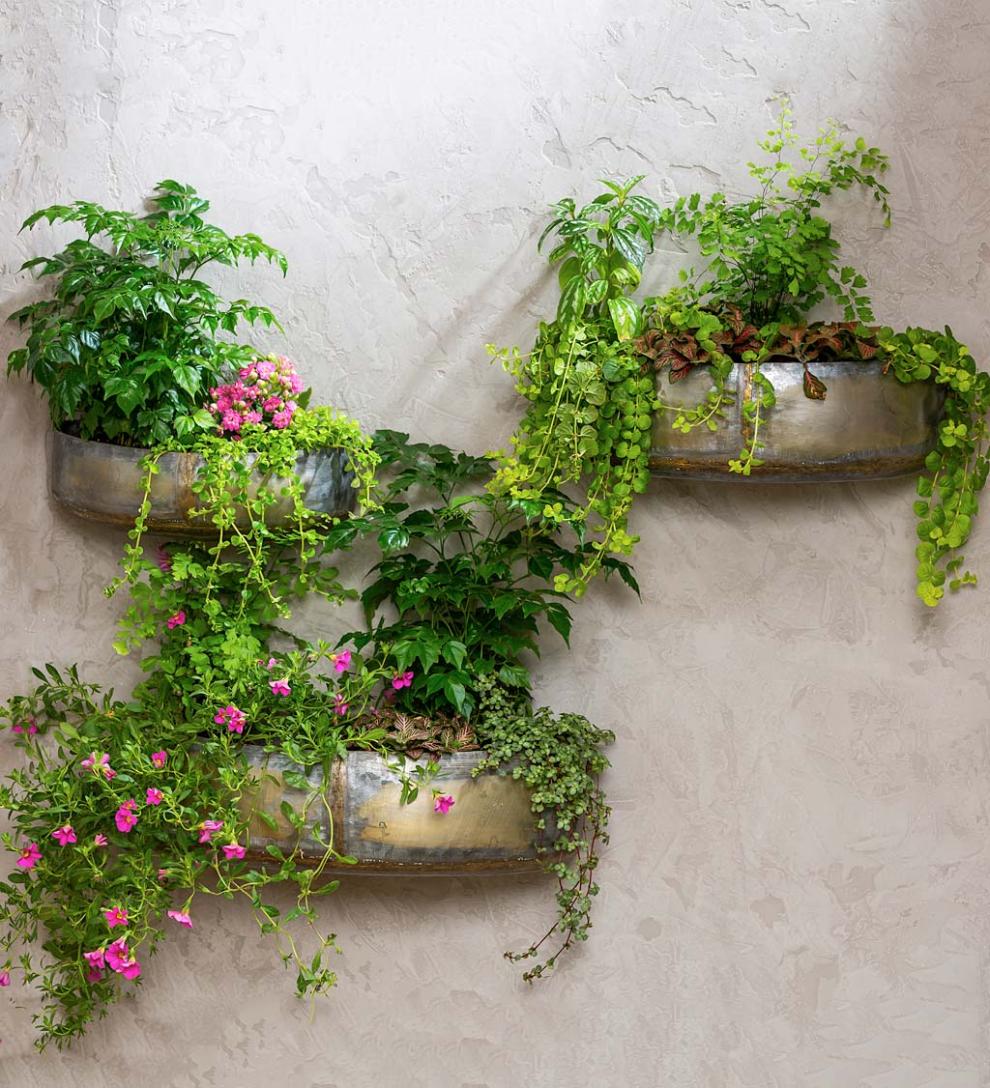 Plow & Hearth Home Accents Indoor Living Rustic Metal Wall Planters, Set Of 3
