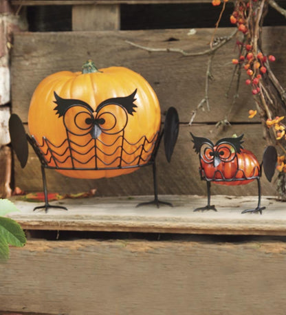 Plow & Hearth Home Accents Indoor Living Set Of 2 Owl Pumpkin Holders