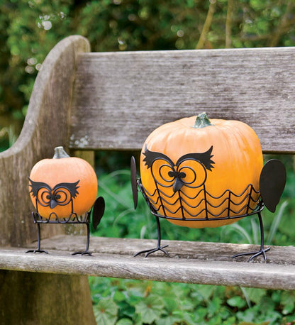 Plow & Hearth Home Accents Indoor Living Set Of 2 Owl Pumpkin Holders