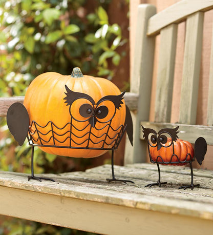 Plow & Hearth Home Accents Indoor Living Set Of 2 Owl Pumpkin Holders