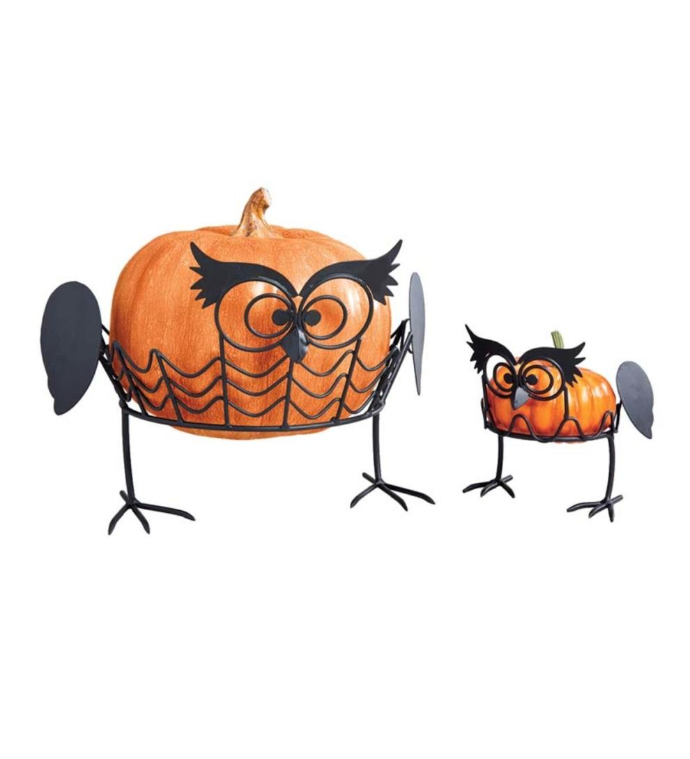 Plow & Hearth Home Accents Indoor Living Set Of 2 Owl Pumpkin Holders