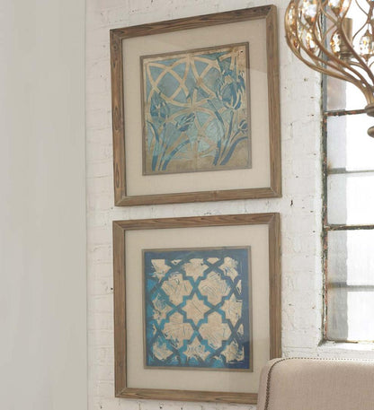 Plow & Hearth Home Accents Indoor Living Stained Glass Indigo Prints, Set Of 2