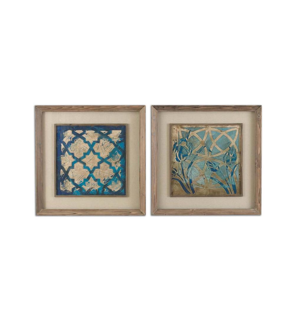 Plow & Hearth Home Accents Indoor Living Stained Glass Indigo Prints, Set Of 2