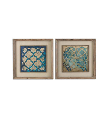 Plow & Hearth Home Accents Indoor Living Stained Glass Indigo Prints, Set Of 2