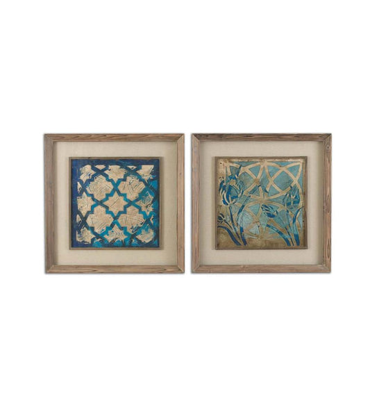 Plow & Hearth Home Accents Indoor Living Stained Glass Indigo Prints, Set Of 2