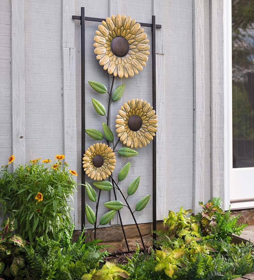 Plow & Hearth Home Accents Indoor Living Sunflower Garden Metal Trellis/Wall Art