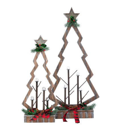 Plow & Hearth Home Accents Indoor Living Tabletop Lighted Wooden Christmas Trees, Set Of 2