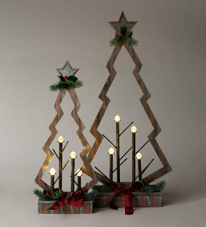 Plow & Hearth Home Accents Indoor Living Tabletop Lighted Wooden Christmas Trees, Set Of 2