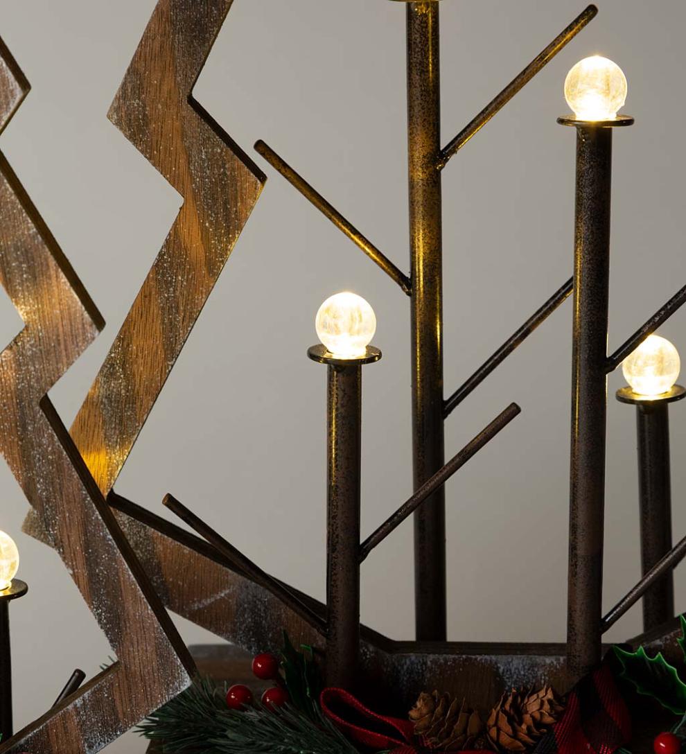 Plow & Hearth Home Accents Indoor Living Tabletop Lighted Wooden Christmas Trees, Set Of 2