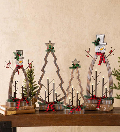Plow & Hearth Home Accents Indoor Living Tabletop Lighted Wooden Christmas Trees, Set Of 2
