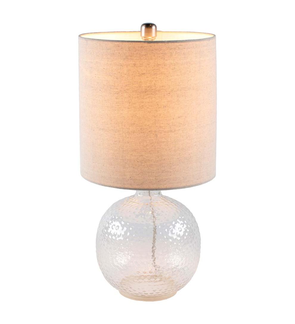Plow & Hearth Home Accents Indoor Living Textured Bubble Glass Table Lamp With Beige Linen Shade