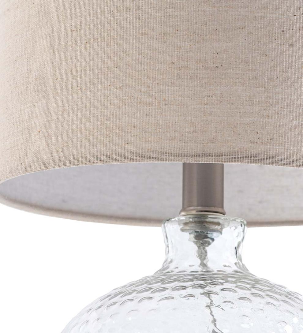 Plow & Hearth Home Accents Indoor Living Textured Bubble Glass Table Lamp With Beige Linen Shade
