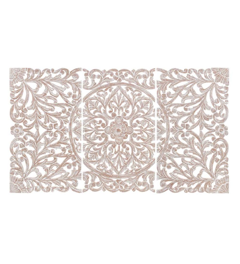 Plow & Hearth Home Accents Indoor Living Three Panel White Washed Floral Wall Art