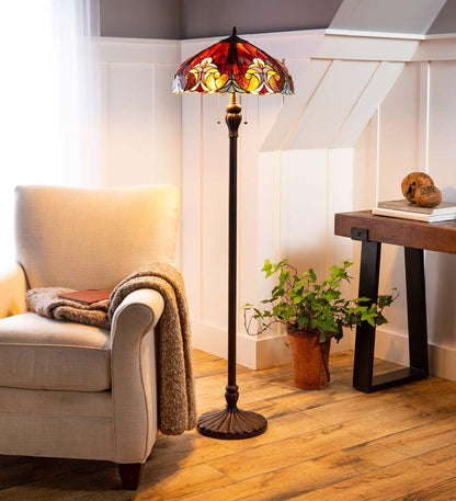 Plow & Hearth Home Accents Indoor Living Tiffany-Inspired Stained Glass Dual-Bulb Floor Lamp
