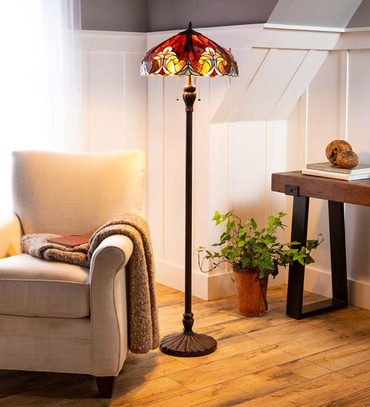 Plow & Hearth Home Accents Indoor Living Tiffany-Inspired Stained Glass Dual-Bulb Floor Lamp