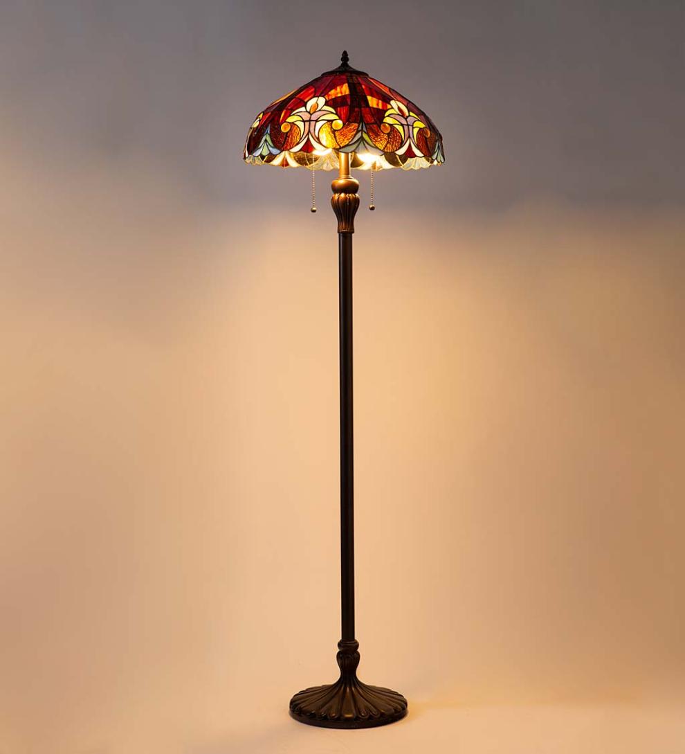 Plow & Hearth Home Accents Indoor Living Tiffany-Inspired Stained Glass Dual-Bulb Floor Lamp