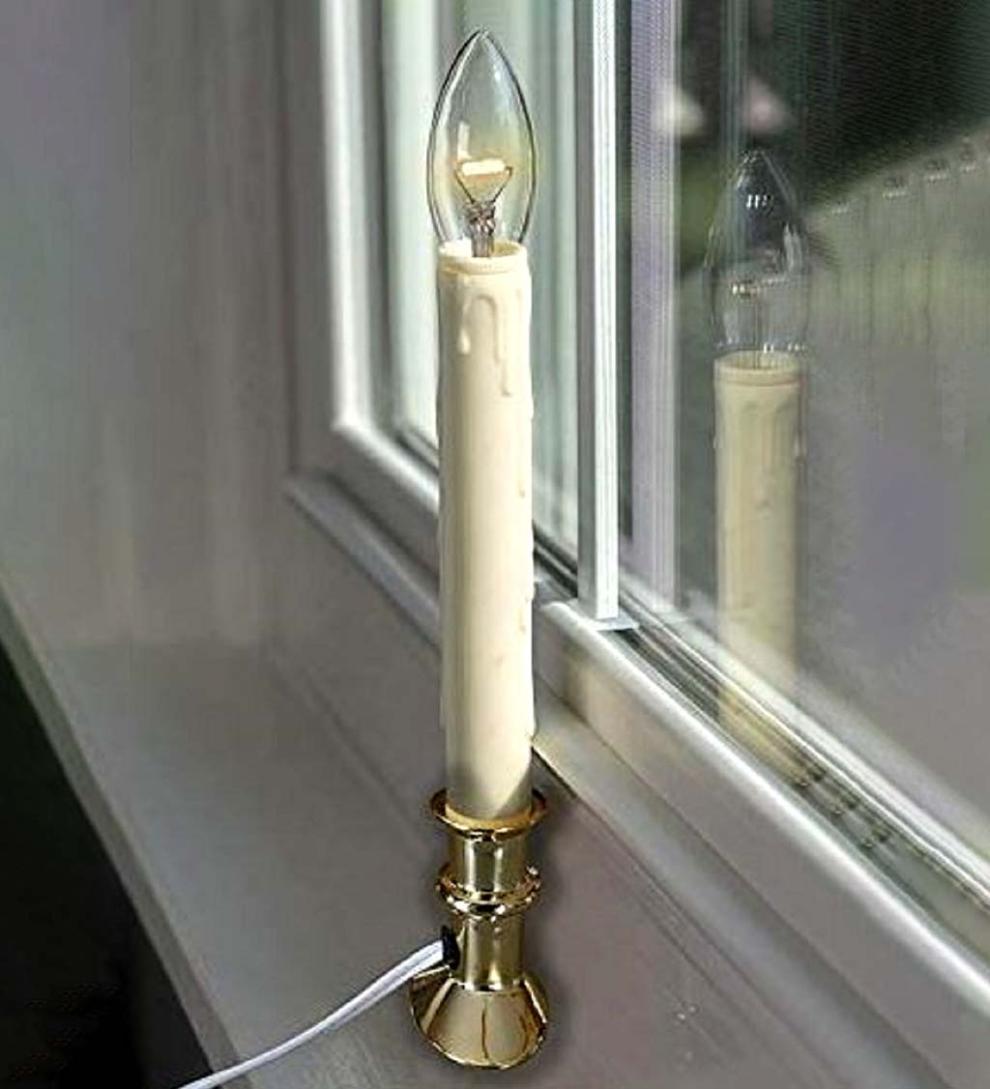 Plow & Hearth Home Accents Indoor Living Traditional Plug-In Window Lights With Auto-Timer, Set Of 2 - Brass