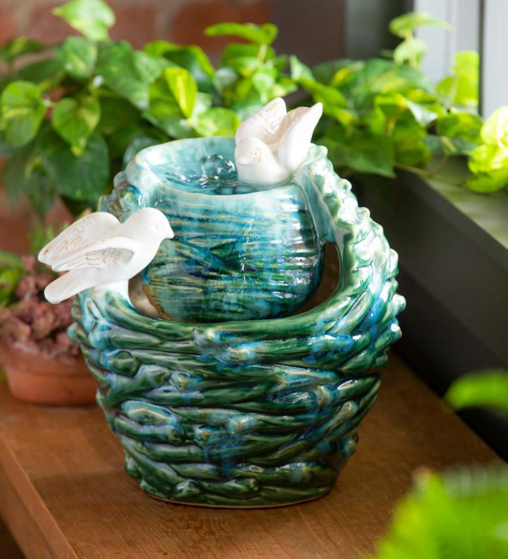 Plow & Hearth Home Accents Indoor Living Two Birds Ceramic Fountain