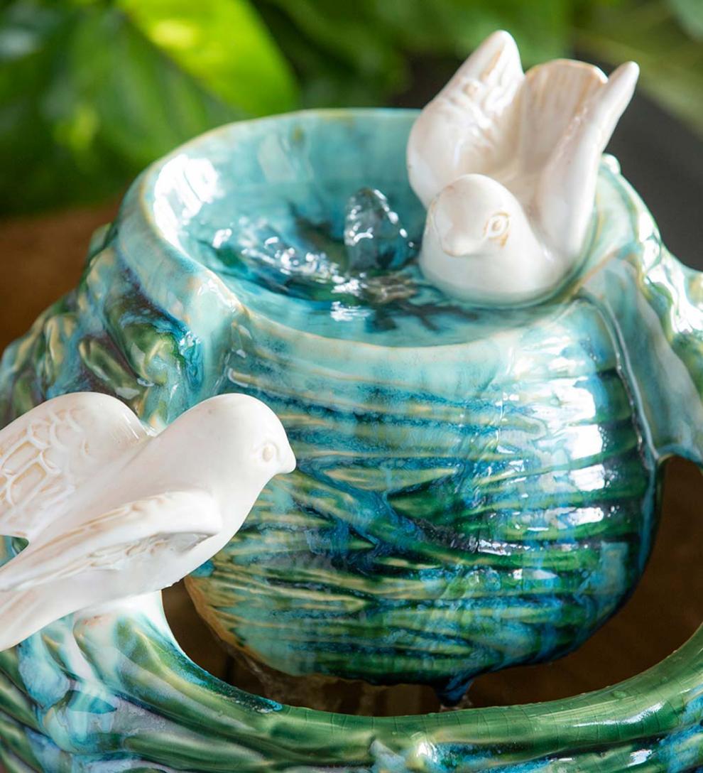 Plow & Hearth Home Accents Indoor Living Two Birds Ceramic Fountain