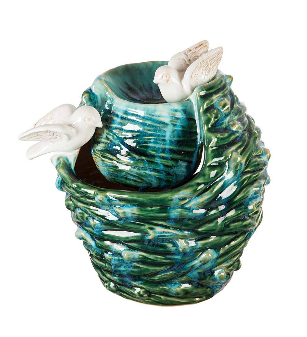 Plow & Hearth Home Accents Indoor Living Two Birds Ceramic Fountain