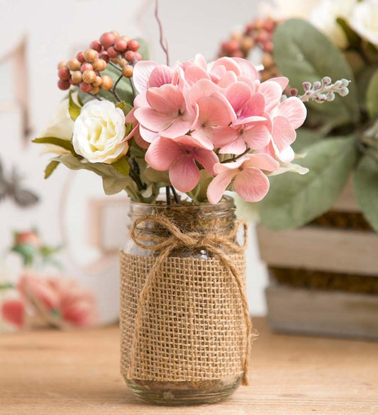 Plow & Hearth Home Accents Indoor Living Vintage Rose And Pink Hydrangea Floral Arrangement
