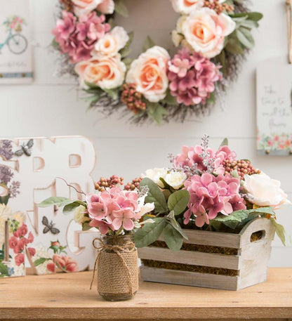Plow & Hearth Home Accents Indoor Living Vintage Rose And Pink Hydrangea Floral Arrangement